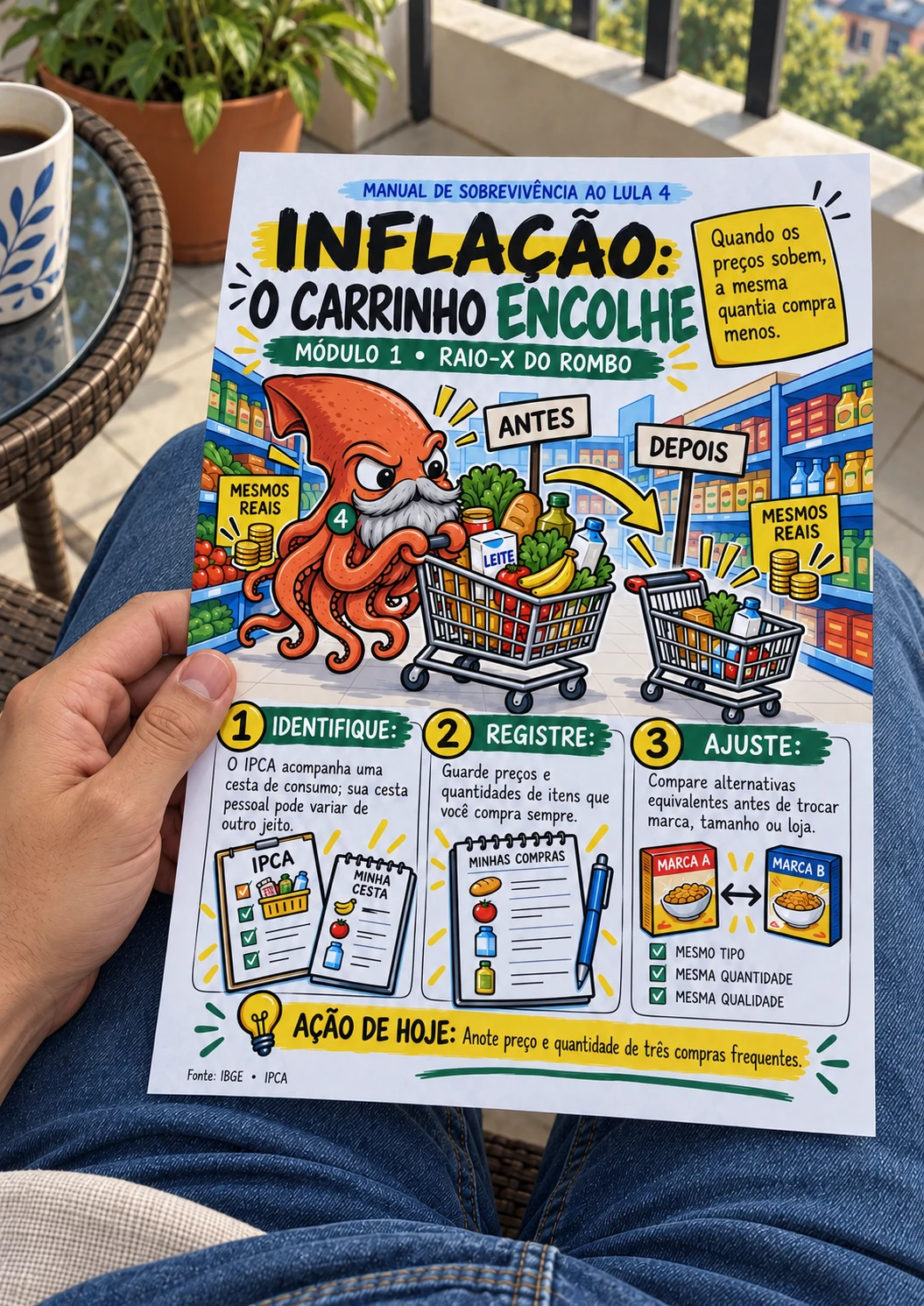 Ficha de inflação impressa em uso