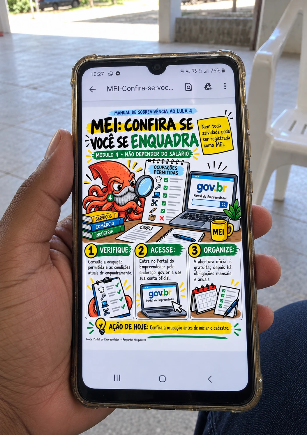 Ficha sobre MEI aberta no celular